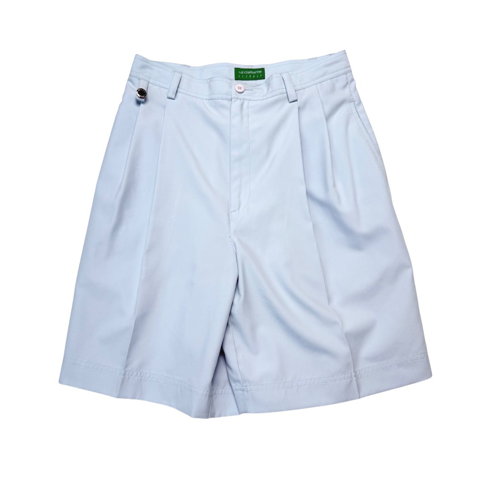 Y2K LizGolf Pastel Blue Pleated Bermuda Shorts Womens 8 High Rise Preppy Coastal